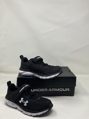 Under Armour Black and White Kids' velcro strap Athletic Sneakers shoes running